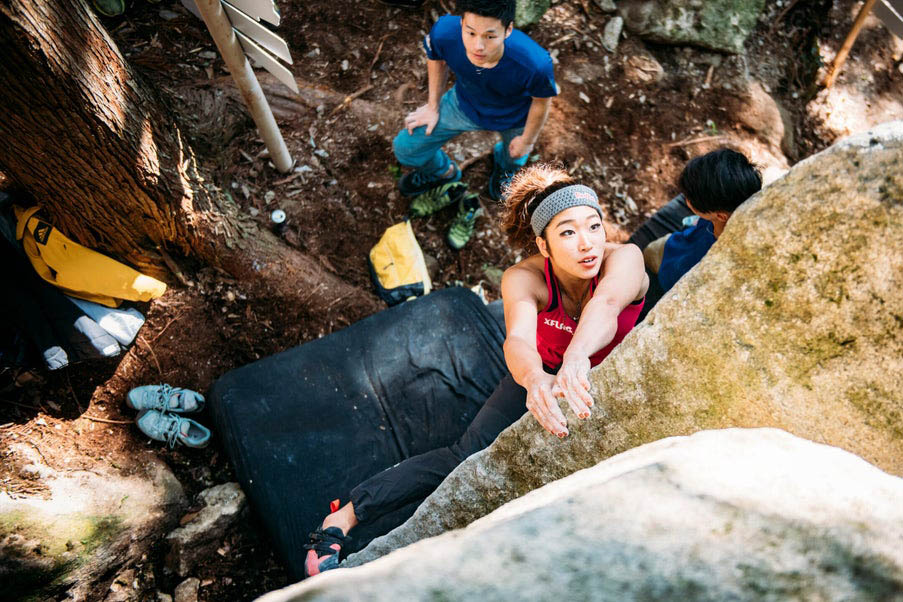 Girl Bouldering.